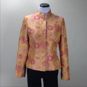 Kasper Pink & Orange Brocade High Collar Blazer
